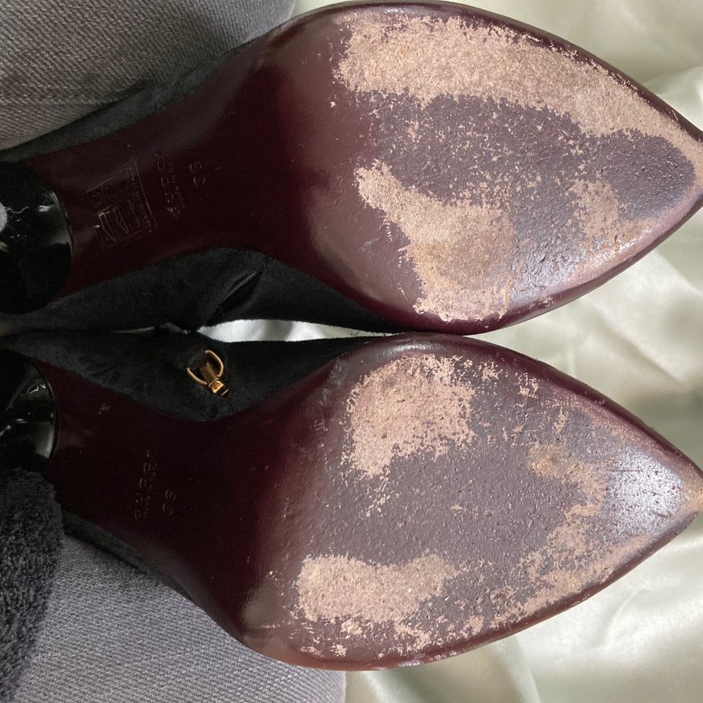 🌟HOST PICK🌟 Gucci Noah Brocade Black Leather Suede Ankle Boots Booties Size 36 - Picture 8 of 16